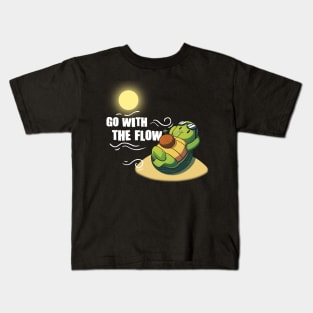 Go With The Flow Funny Beach Anime Turtle Kids T-Shirt